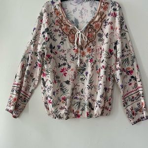 Exquisite floral beaded blouse soft and romantic